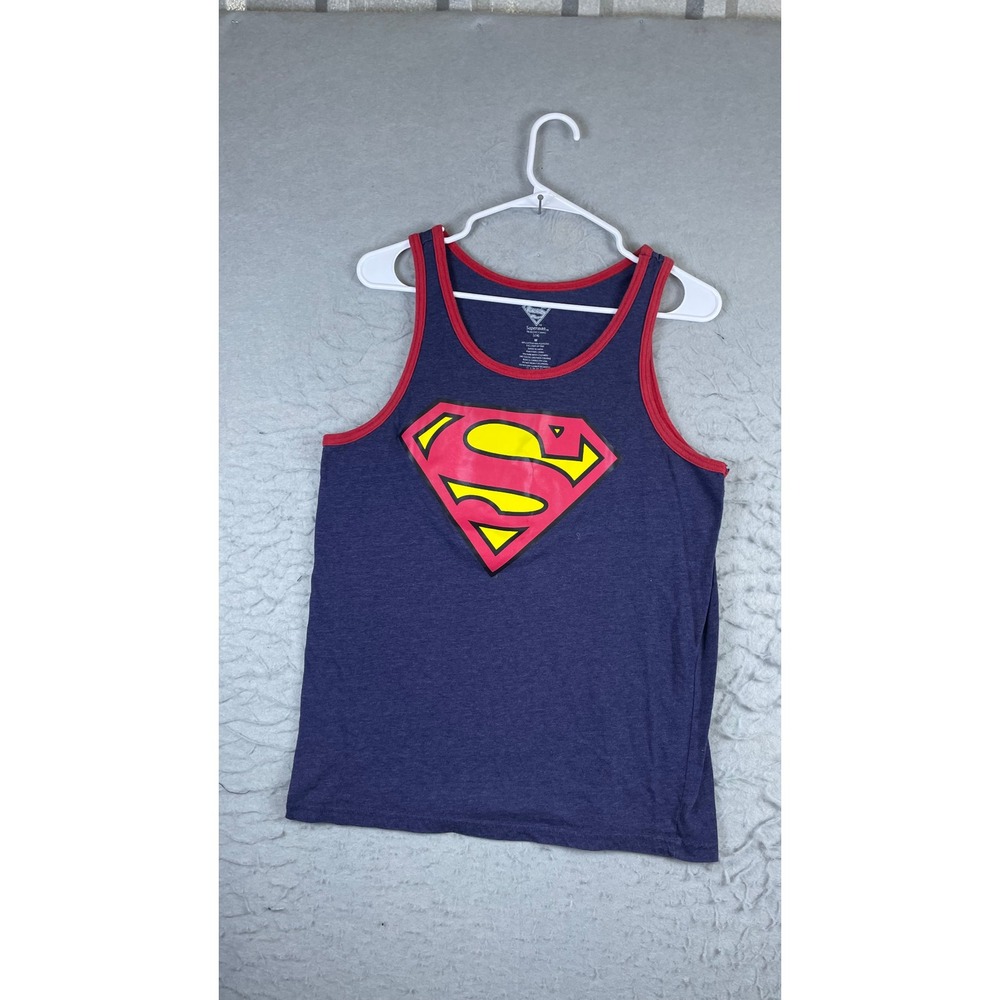 Superman Tank Top Mens Medium Blue Good Graphic Ringer Sleeveless Shirt